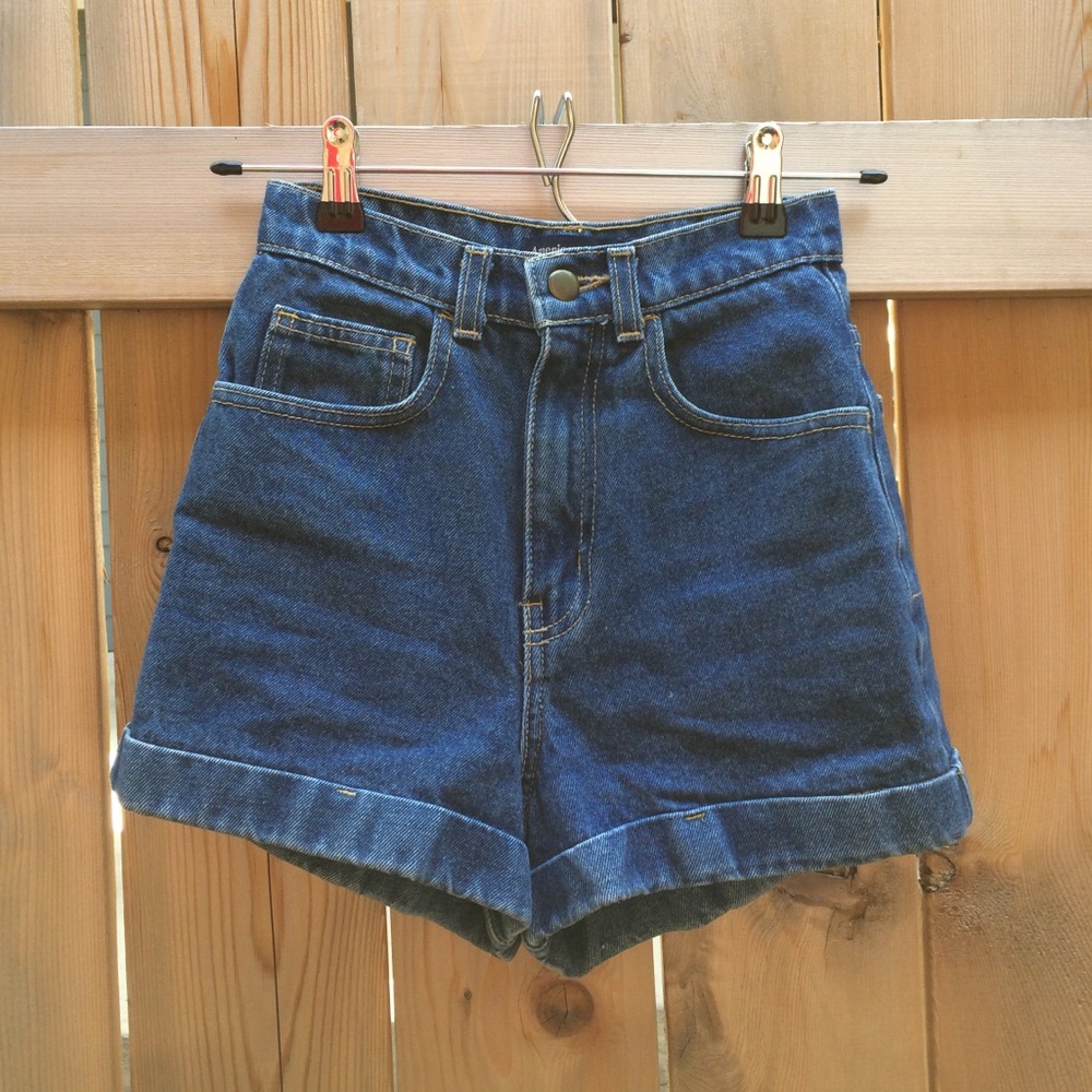 American Apparel Dark Wash High Waist Cuff Shorts